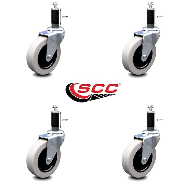3 Inch Thermoplastic Rubber Wheel 1-1/8 Inch Expanding Stem Caster SCC, 4PK